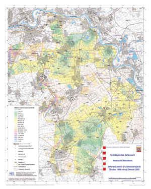 Differenz der Grundwasserstände ausgehend von Oktober 1989 zu Oktober 2002 (2002 minus 1989)