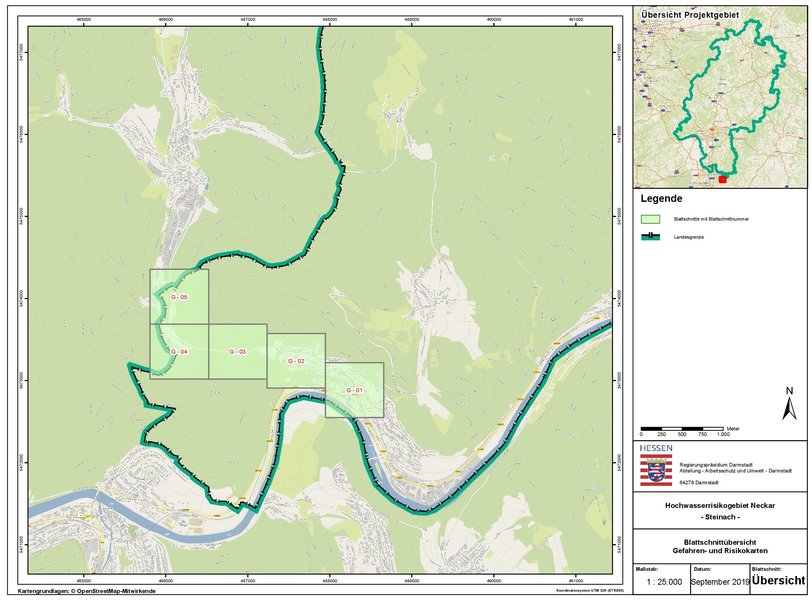 Übersicht über die Blattschnitte der Hochwassergefahrenkarten.