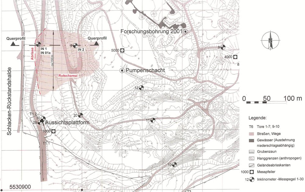 Sanierte Rutschung im westlichen Areal der Grube Messel mit Abrisskante