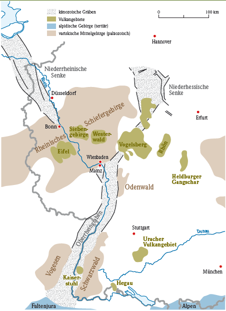 Abb. 5: Tertiäre Vulkangebiete Deutschlands.